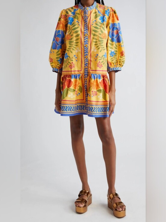 FARM Rio Dresses & Skirts - FARM Rio NWT Yellow "Floral Yard" Cotton Mini Dress XXS